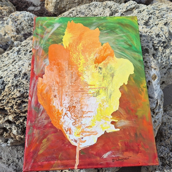 Acrylic Painting on Canvas Autumn Leaf in Sunset 18" x "24 - Picture 4 of 6